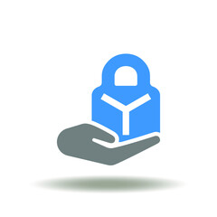 Vector illustration of hand holding a lock. Icon of data privacy. Symbol of information security.