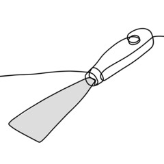 Spatula on a black and white background. Construction trowel for work. Construction tools for work. Continuous linear design, on a white background building painting tool. Vector illustration