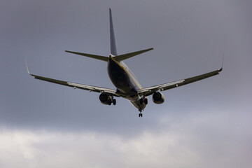 Passenger aircraft on approach to the airport for landing