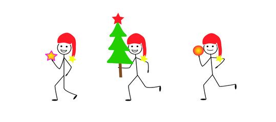 New Year's banner, a template for decorating walls, windows, covers, packaging, the concept of a New Year's holiday, Christmas. Funny figures of people pictograph in fancy caps with a Christmas tree  