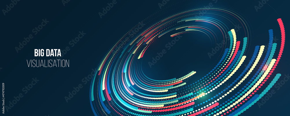 Fototapete Visualization of large amounts of data in the form of 3d circles. File structuring. Data algorithms, machine learning. The visual concept of the array. Big data complex.