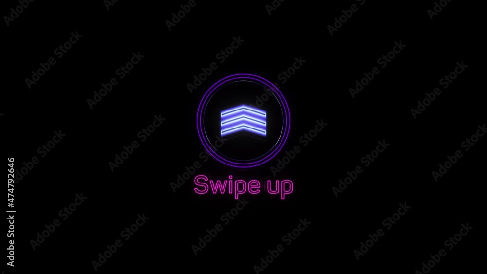 Poster Swipe up neon icon. Scroll arrow up drag button up social media interface action icon. Motion graphic. Swipe up animation footage.