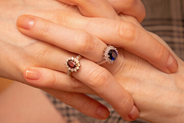 Diamond rings on female hands