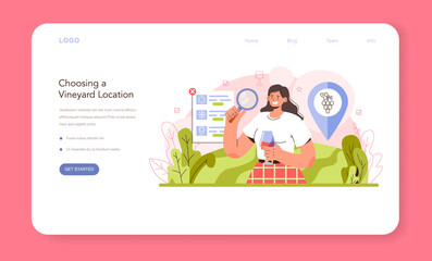 Wine production web banner or landing page. Grape tree