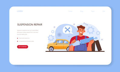 Car repair service web banner or landing page. Automobile components