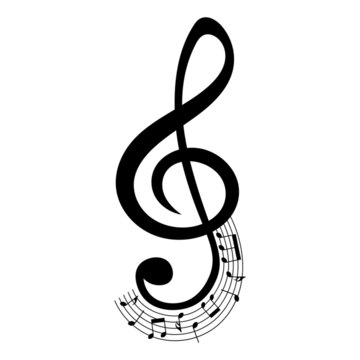 Music notes and treble clef, rounded musical design element, vector illustration.