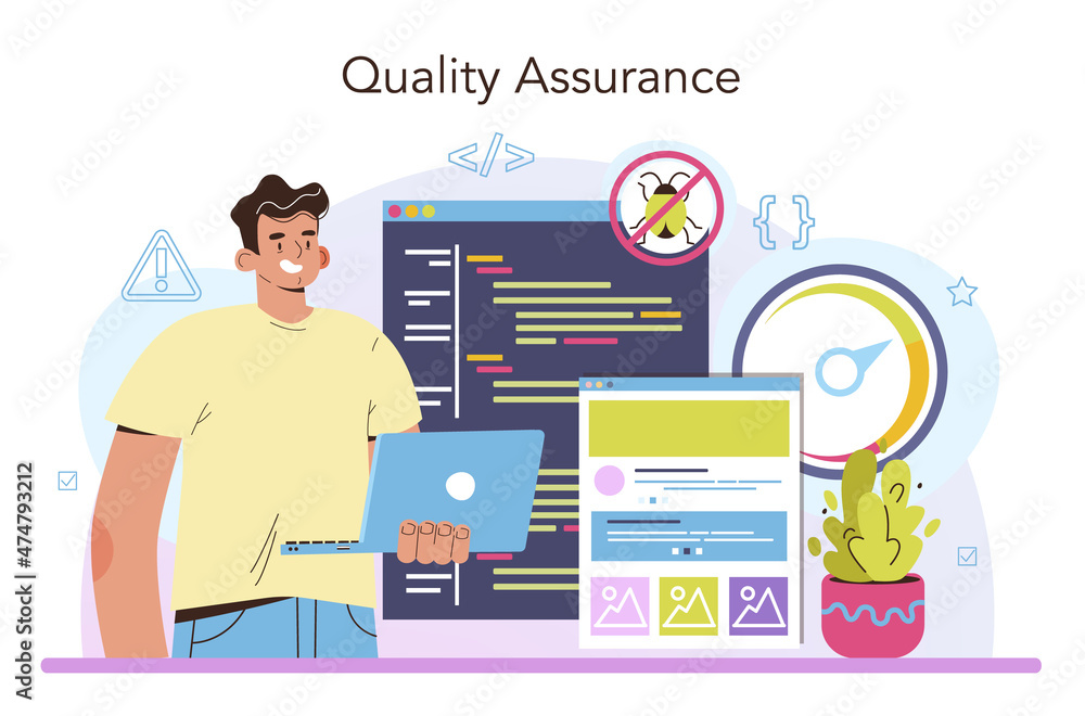 Poster software tester concept. application or website code testing.