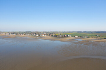 Gold beach in Asnelles in Europe, France, Normandy, towards Arromanches les Bains, in summer, on a sunny day.