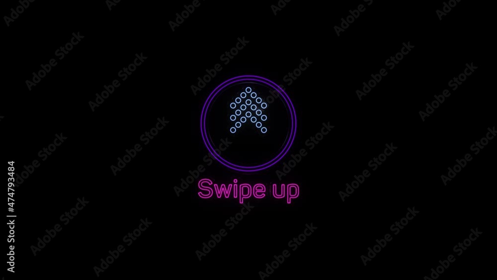 Poster Swipe up neon icon. Scroll arrow up drag button up social media interface action icon. Motion graphic. Swipe up animation footage.