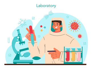 Virologist concept. Scientist studies viruses and bacteria in a laboratory.