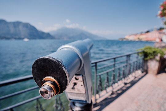 Coin Operated Spyglass viewer next to the waterside promenade looking out to the bay.