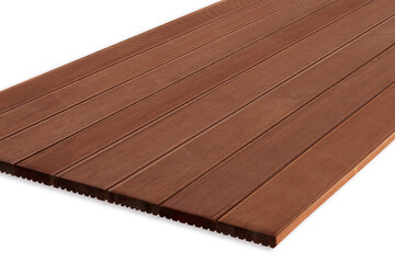 Exterior wooden decking or flooring on the terrace, Wood parquet flooring. exterior wooden decking or flooring isolated on white background