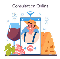 Wine maker online service or platform. Grape wine aging in a wood barrel