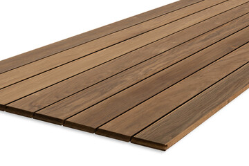 Exterior wooden decking or flooring on the terrace, Wood parquet flooring. exterior wooden decking or flooring isolated on white background