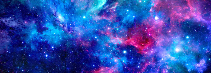 Fototapeta na wymiar Cosmic background with blue-purple nebula and stars