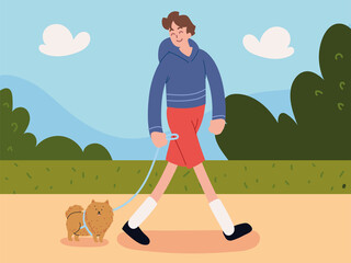 man walk with dog