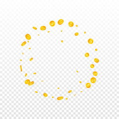 American dollar coins falling. Emotional scattered USD coins. USA money. Adorable jackpot, wealth or success concept. Vector illustration.