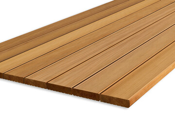 Exterior wooden decking or flooring on the terrace, Wood parquet flooring. exterior wooden decking or flooring isolated on white background