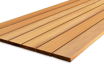 Exterior wooden decking or flooring on the terrace, Wood parquet flooring. exterior wooden decking or flooring isolated on white background