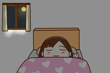 月あかりが照らす中ベッドですやすやと眠る少女