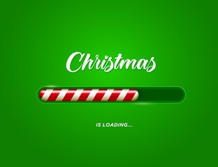 Fototapeta na wymiar Christmas loading bar with candy cane red white striped ornament. Realistic vector countdown progress bar with load status of Xmas holiday, Christmas candycane indicator of coming winter holidays