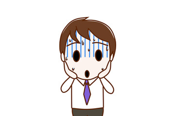（上半身正面）真っ青になって冷や汗をかきながら埴輪のような顔で慌てる男性