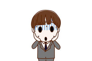 （上半身正面）真っ青になって冷や汗をかきながら埴輪のような顔で慌てる男子学生