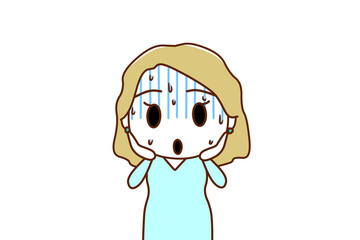 （上半身正面）真っ青になって冷や汗をかきながら埴輪のような顔で慌てる白人女性