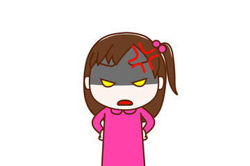 （上半身正面）ありえないことが起きてイライラしながら顔色悪く怒っている少女