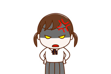 （上半身正面）ありえないことが起きてイライラしながら顔色悪く怒っている女子学生
