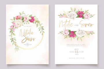 Obraz na płótnie Canvas BEAUTIFUL HAND DRAWN FLORAL ROSES WEDDING INVITATION CARD SET