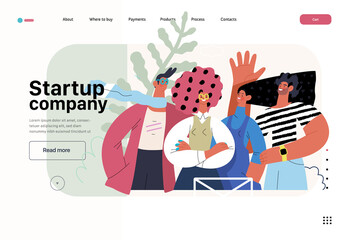 Startup illustration, website landing template. Concept of building new business