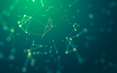Abstract background. Molecules technology with polygonal shapes, connecting dots and lines. Connection structure. Big data visualization.