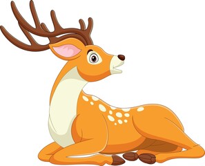 Cartoon funny deer sitting on white background