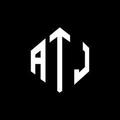 ATJ letter logo design with polygon shape. ATJ polygon and cube shape logo design. ATJ hexagon vector logo template white and black colors. ATJ monogram, business and real estate logo.