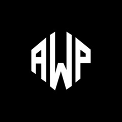 AWP letter logo design with polygon shape. AWP polygon and cube shape logo design. AWP hexagon vector logo template white and black colors. AWP monogram, business and real estate logo.