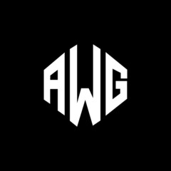 AWG letter logo design with polygon shape. AWG polygon and cube shape logo design. AWG hexagon vector logo template white and black colors. AWG monogram, business and real estate logo.