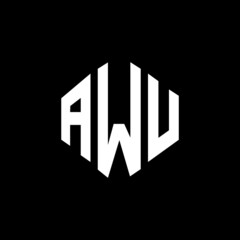 AWU letter logo design with polygon shape. AWU polygon and cube shape logo design. AWU hexagon vector logo template white and black colors. AWU monogram, business and real estate logo.