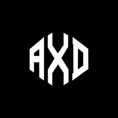 AXD letter logo design with polygon shape. AXD polygon and cube shape logo design. AXD hexagon vector logo template white and black colors. AXD monogram, business and real estate logo.