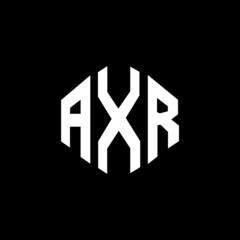 AXR letter logo design with polygon shape. AXR polygon and cube shape logo design. AXR hexagon vector logo template white and black colors. AXR monogram, business and real estate logo.