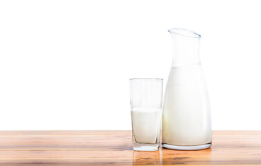 Fresh milk in glass and bottle on table isolated