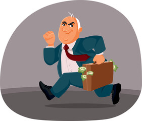 Corrupt Businessman Running with a Briefcase of Money Vector Cartoon - obrazy, fototapety, plakaty