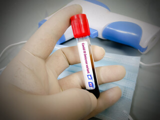 Blood positive sample tube for Sars-Cov-2, Covid-19 new variant Omicron (B.1.1.529) test. Body...