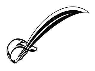 A saber curved in a pirate style like vintage in vector on a white background in monochrome