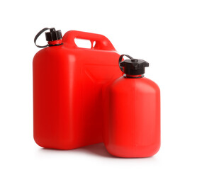 Plastic jerrycans on white background