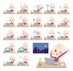 デスクワークに関するジャージを着た高齢白人女性のセット