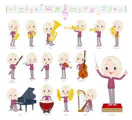 クラシック音楽演奏に関するジャージを着た高齢白人女性のセット