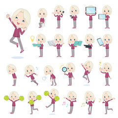 スマートフォンなどのデジタル機器を持つジャージを着た高齢白人女性のセット