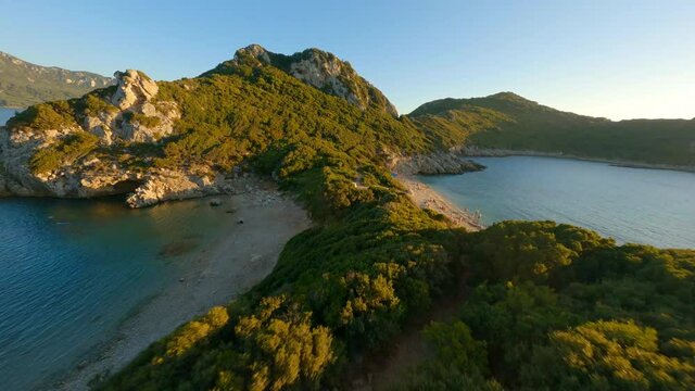 Drone Over Coastal Landscape Of Corfu