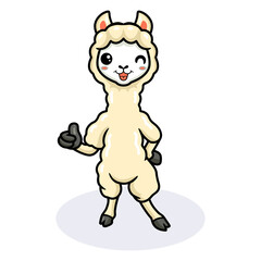 Cute little alpaca cartoon giving thumb up